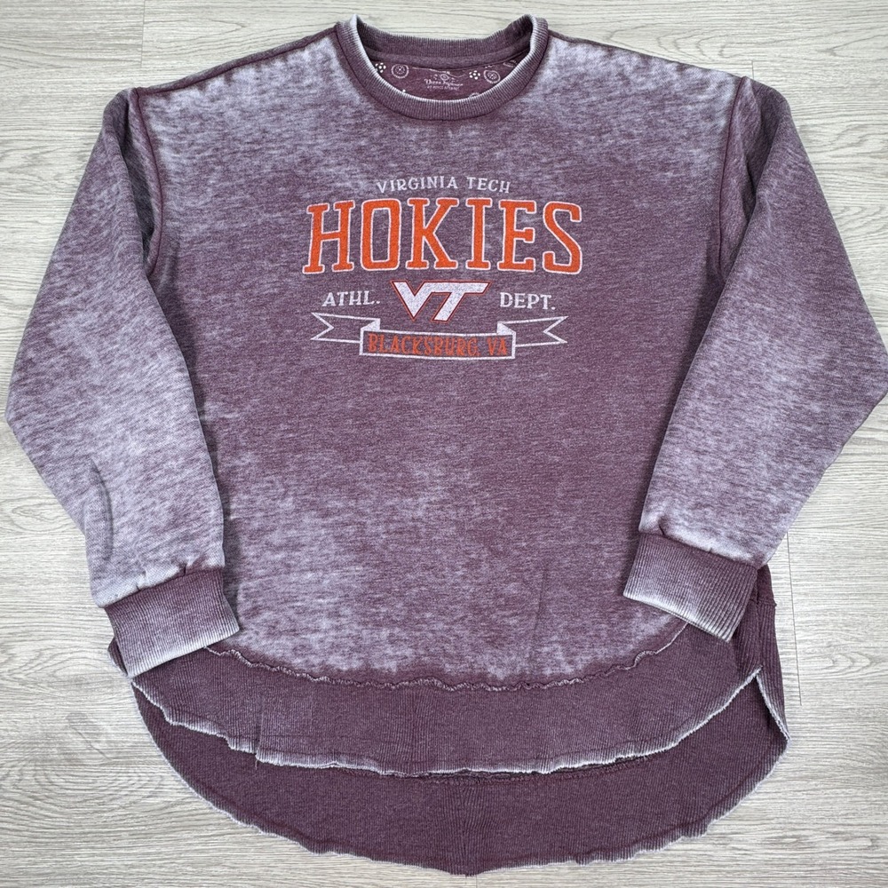 Three Square Women's‎ Sweatshirt Virginia Tech Hokies Maroon Large Acid Wash Hem